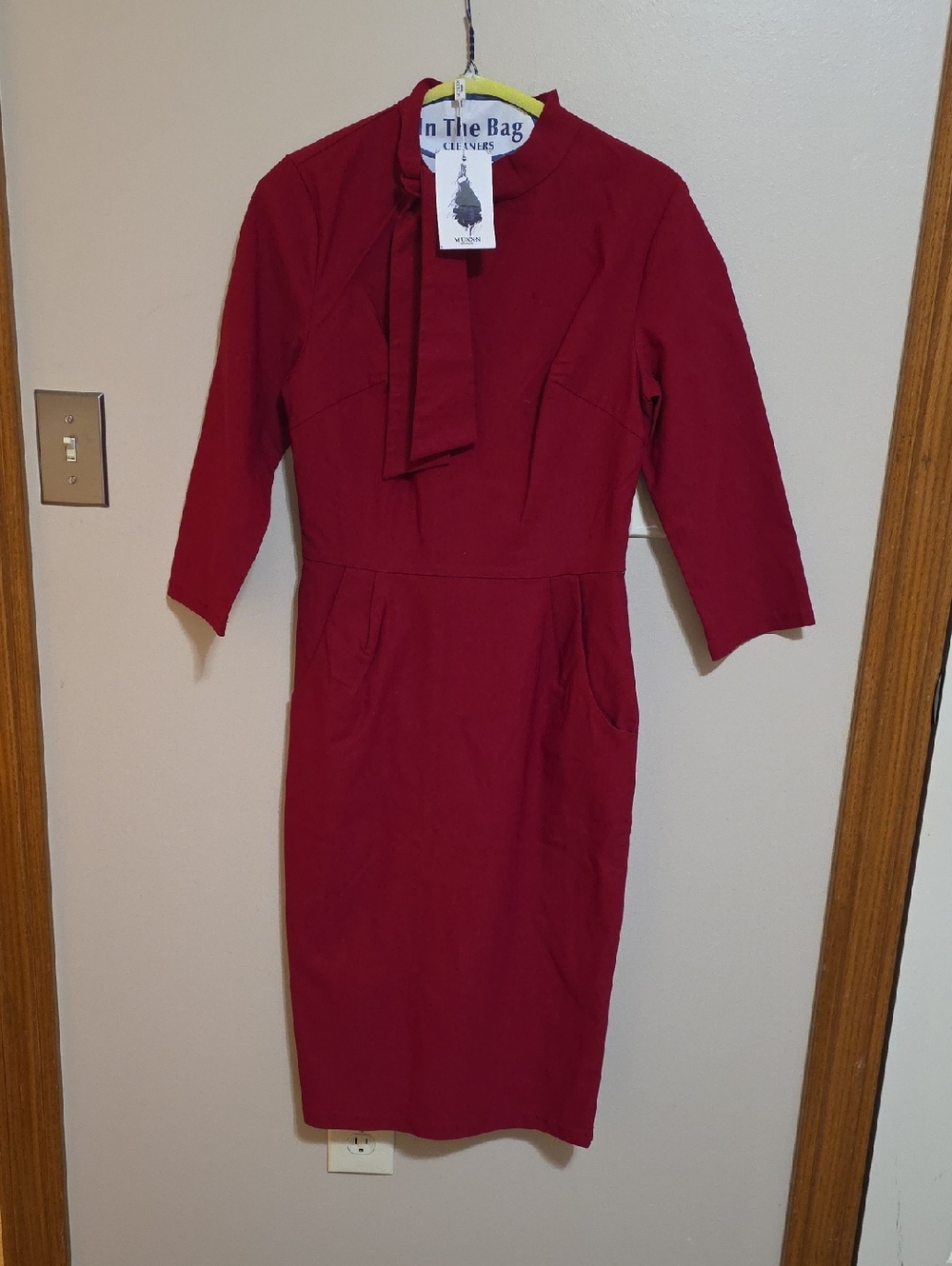 Tie-Neck Midi Dress in Deep Red by In The Bag Cleaners